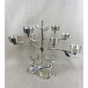 Large Silver Metal Reindeer Tealight Candle Holder Candelabra